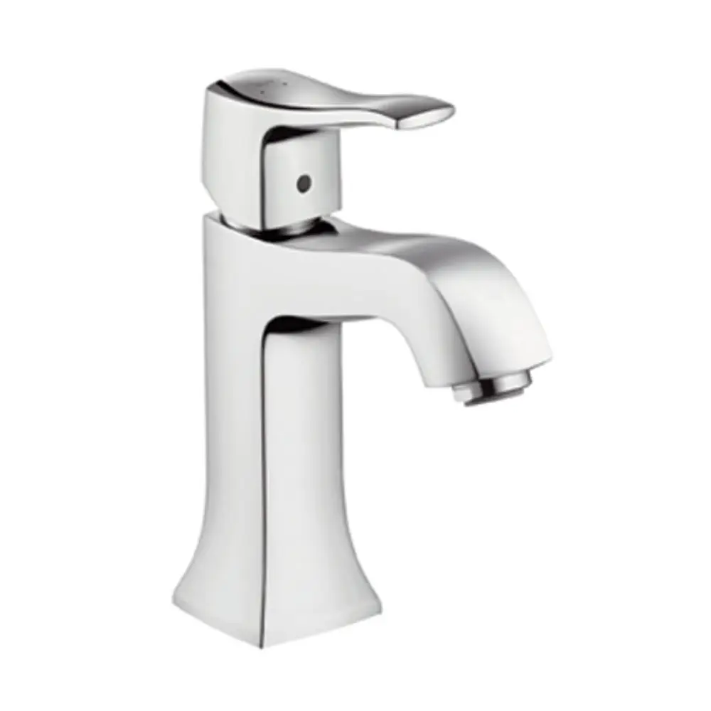 Waschtischmischer von Hansgrohe mit einem Hebel. Aus chromfarbenem Material, mit einem modern gehaltenen Design und ohne Ablaufgarnitur.